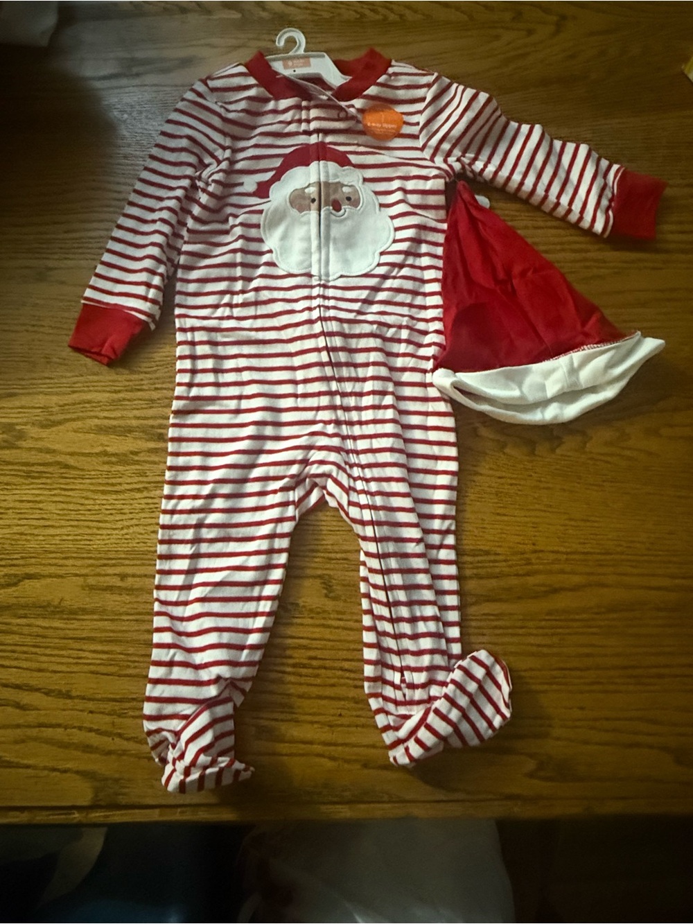 Carter's J.O.Y Red & White Striped Santa One-Piece Footie sleeper with Hat